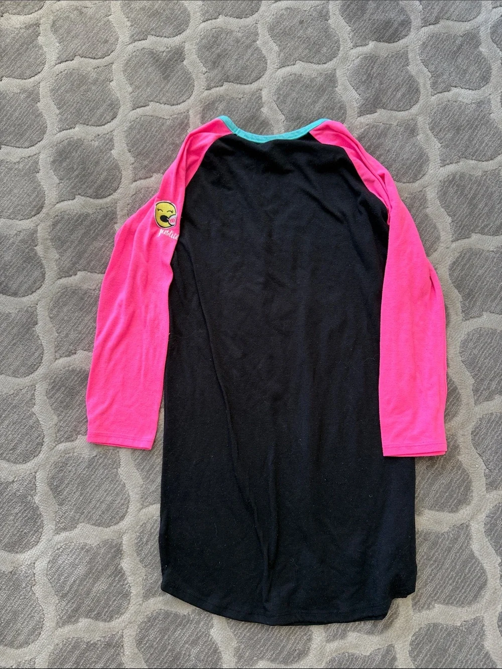 Kids 'My Current Mood' Long Sleeve Raglan Shirt - Black & Hot Pink